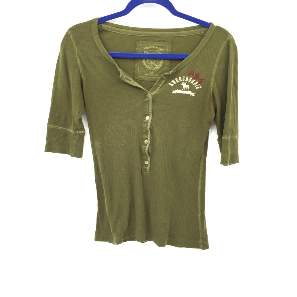 vintage y2k Abercrombie & fitch army green half sleeve fitted ribbed Henley L